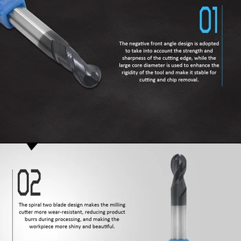 

New 6pcs 45 Degree Tungsten Steel Milling Cutter Two Blades Ball Nose End Mill Tools Kit Solid Carbide Milling Cutter Stainless