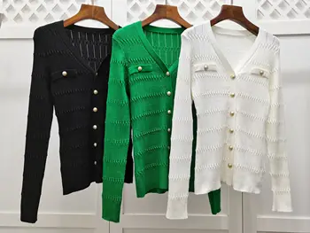 

2020FW High Quality Women V Neck Knitted Long Sleeve Cardigans For Female Casual Sweater 3 Color Gdnz 10.04