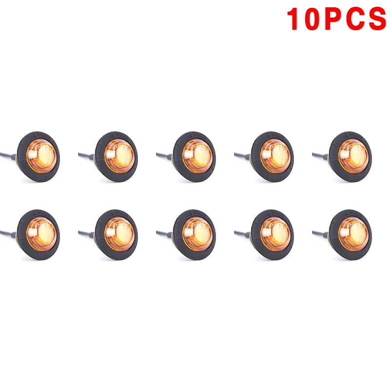 

12V 10PCS Mini 12 / 24V 1'' Round Amber LED Light Front Rear Side Marker Indicators Light for Truck Bus Trailer Motocycle