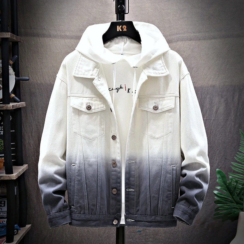 

Spring Men's Personality Denim Jacket Gradient Loose Casual Trendy Retro Harajuku MAGGIE'S WALKER Bomber Jacket Streetwear 2020