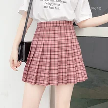 Новая летняя юбка для женщин, школьные юбки для девочек, свободные юбки на молнии с высокой талией, хлопковые юбки в клетку Harajuku, женские юбки трапециевидной формы