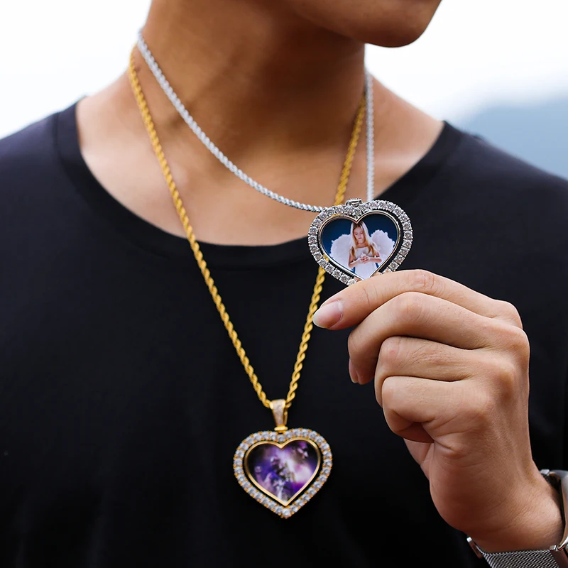 new Custom Hip Hop pendant Photo Sublimation Blank Necklace Jewelry Memory  Pendant Neck Chain Crystal Heart Photo Necklace