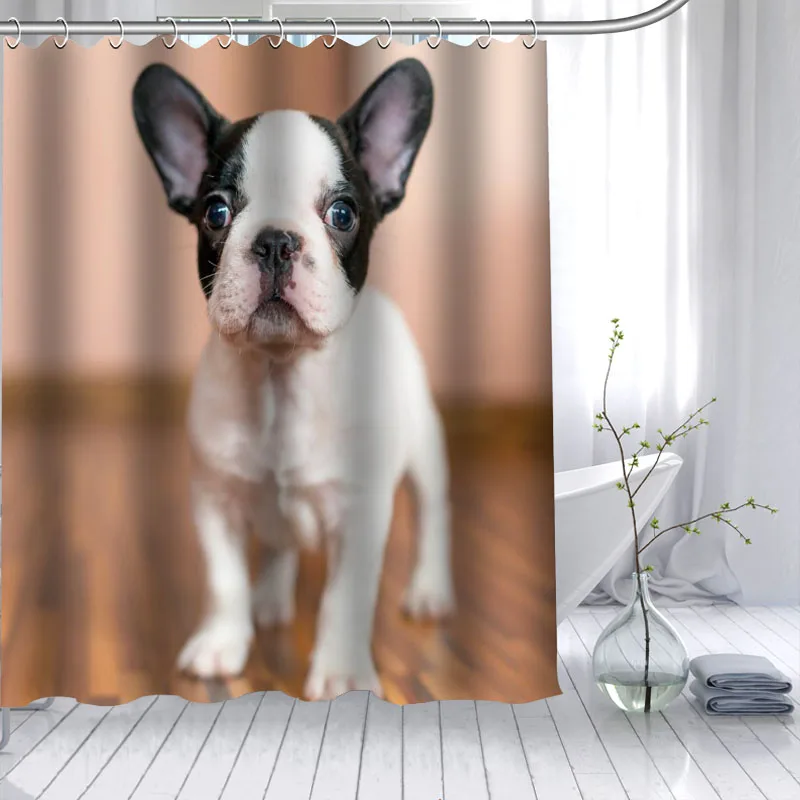 

ShunQian HOT SALE Bulldog Animal Shower Curtain Polyester Fabric 12 Hooks For The Bathroom Waterproof Mildew Funny Bath Curtain