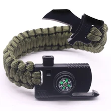 Sobrevivência ao ar livre pulseira masculino feminino trançado paracord multi-função acampamento resgate de emergência corda pulseiras bússola apito faca(China)
