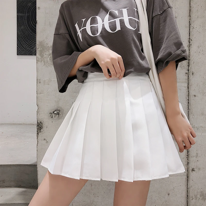 Модная женская плиссированная юбка в японском стиле; черная мини-юбка выше колена с высокой талией; школьная форма для девочек; Безопасные Брюки - Цвет: White skirt