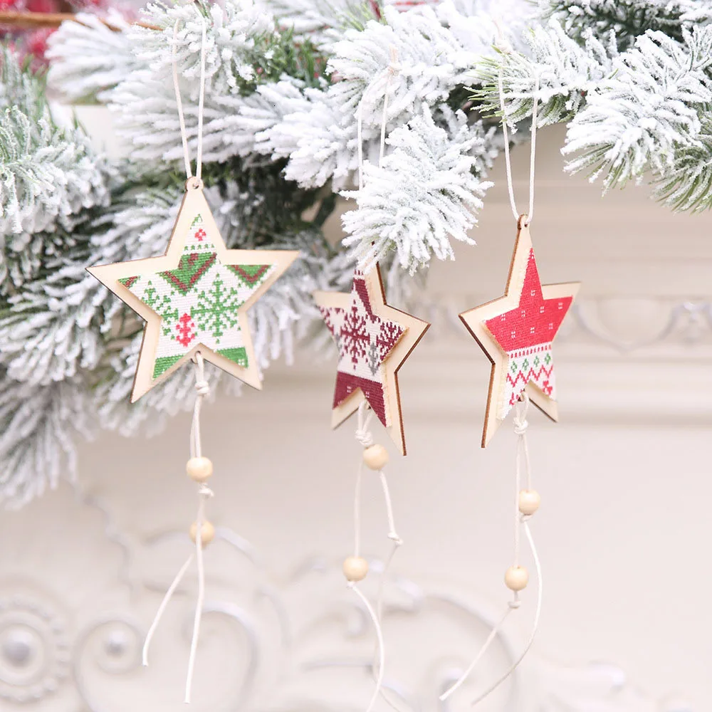 1 шт Санта Клаус звезда Лось деревянная новогодняя елка Подвески Подвесные украшения подарки Рождество год Декор для дома вечерние украшения 62689