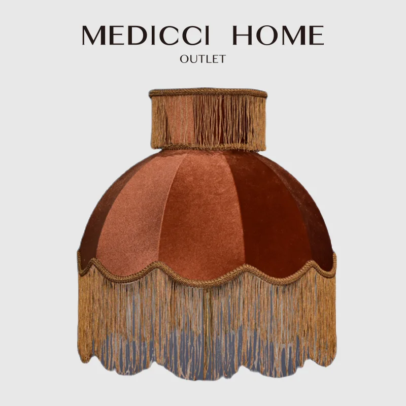 Tanio Medicci Home aksamitny abażur z frędzlami Retro karmelowy kolor