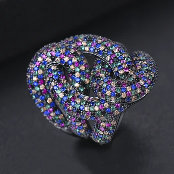 

LARRAURI New Luxury Cubic Zircon African Bride Dubai Finger Ring Braided Chic Rings for Women Wedding Jewelry Accessories