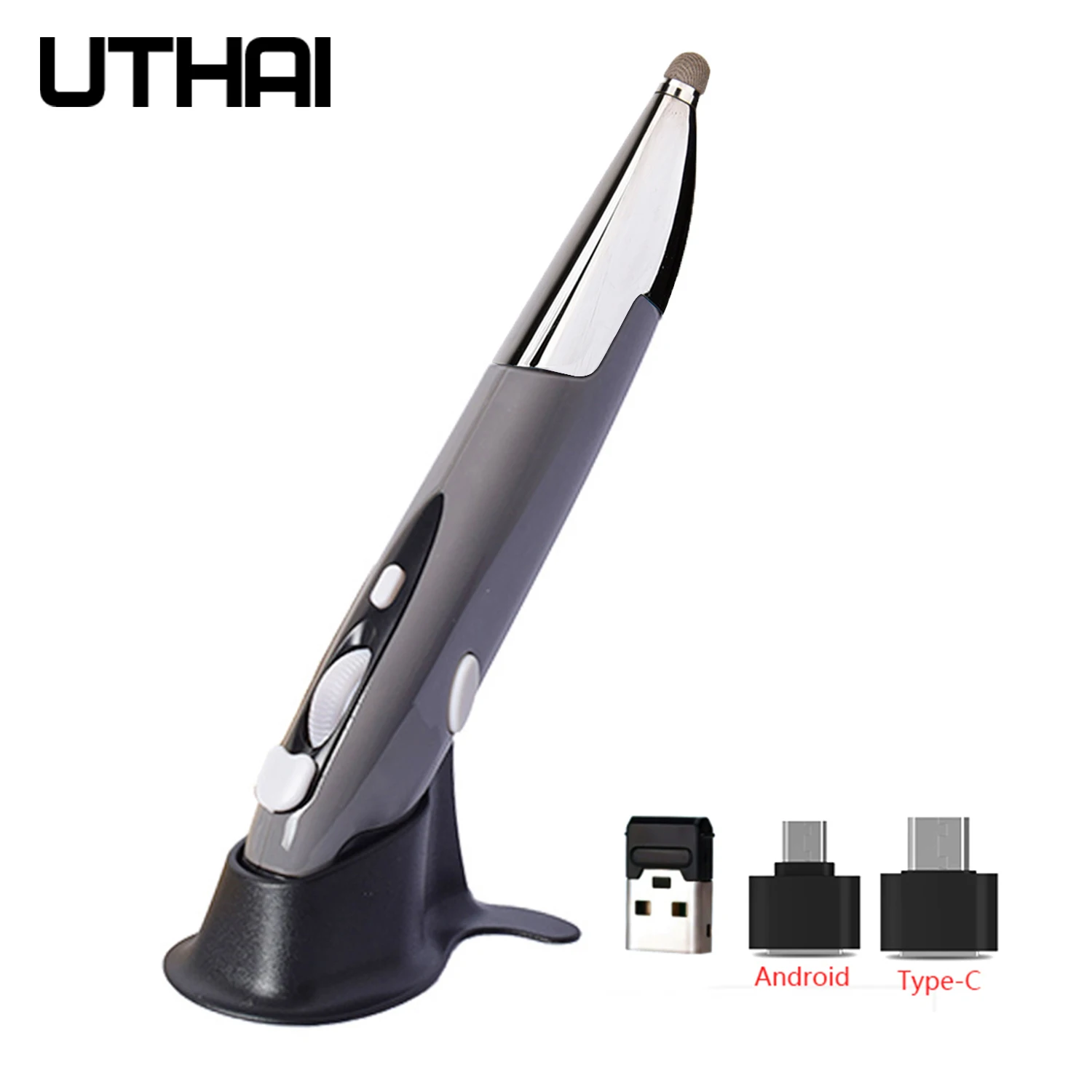 UTHAI DB32 USB Capacitive Pen _2.4G Wireless Mouse Pen Personality Creative Vertical Pen Shape Computer Stylus Battery Mouse cool gaming mouse Mice