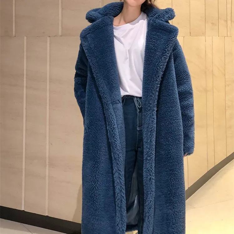 Осенне-зимнее новое шерстяное пальто из искусственного меха, повседневное женское двубортное плотное длинное пальто на пуговицах, женская Свободная верхняя одежда
