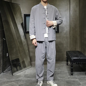 

Men Clothes 2020 Mens Track Suit Set Sweatsuit Clothing for Men Chinese Style Cotton Linen Jacket +Pants Suit Sets Plus XXXXXL