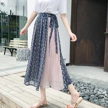 TVVOVVIN, корейский стиль, модные богемные женские юбки, повседневные, Осенние, новинка, женские юбки, шифон, с принтом, плиссированная юбка для женщин, B086