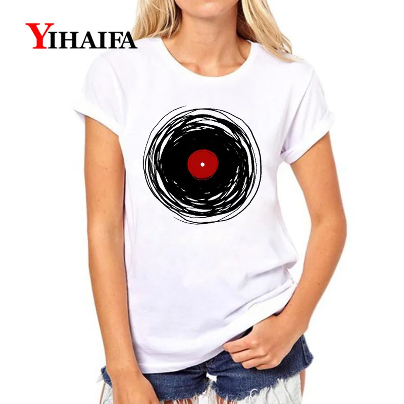 Женская футболка YIHAIFA белая с короткими рукавами и принтом в виде вихревых линий