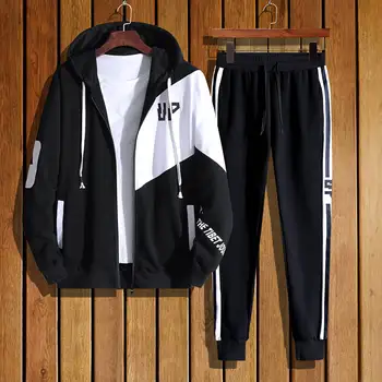 

Autumn and winter men's sports suit] casual hooded jacket + sweatpants two-piece