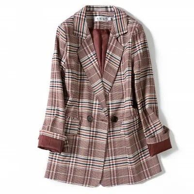 Женское пальто, новая женская куртка, корейский стиль, клетчатый маленький костюм, куртка, женский костюм, повседневная куртка - Цвет: Wine red