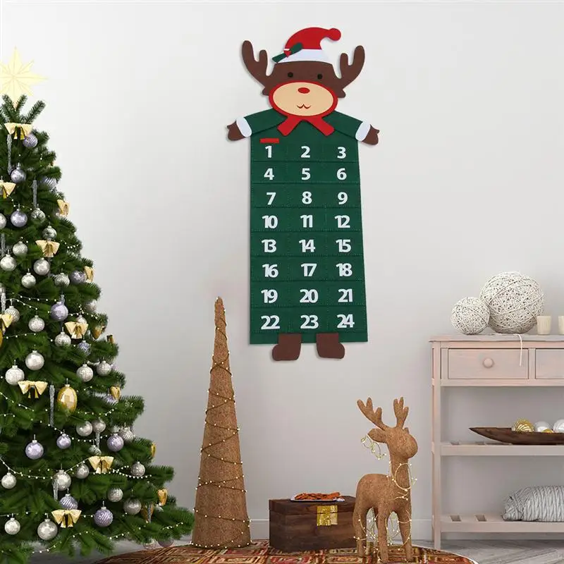 Creative Linen Christmas Countdown Calendar Hanging Christmas Tree Shape Decorations Advent Calendar Christmas Necessities