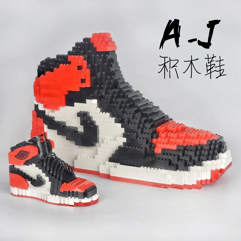 

Extra-large size AJ Legoed building block shoes compatible with Chicago black red toe lightning AJ peripheral sneaker toy gift