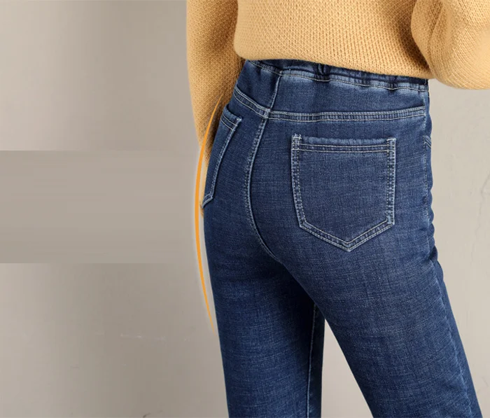 Зимние теплые женские джинсы, повседневные Бархатные женские брюки с высокой талией, женские джинсовые брюки для женщин, брюки больших размеров