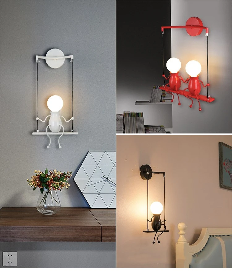 E27 Creative Iron Robot Shape Small Man Cartoon Doll Wall Mounted Lamp Sconce Lamp For Kids/Child Bedroom Corridor Living RoomE27 Modern LED Wall Lamp Creative Mounted Iron Sconce Wall Light for Bedroom Corridor Wall Light Wall mounted lampara pared wall sconces for living room