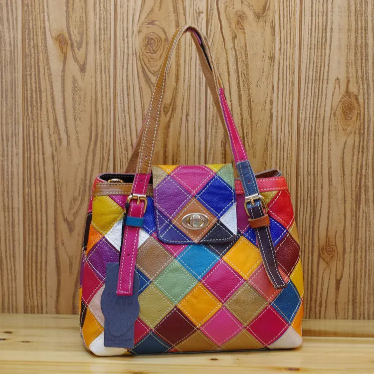 

New Style JOINT WOMEN'S Bag Genuine Leather Characteristics Blype Mixed Colors Double Layer Hand Crossbody Bag