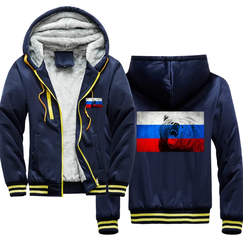 

Winter Camouflage Thicken Men Hoodies Animal Bear Russia Flag Printing Male Brand Jackets Casual Stylish Clothing Streetwear