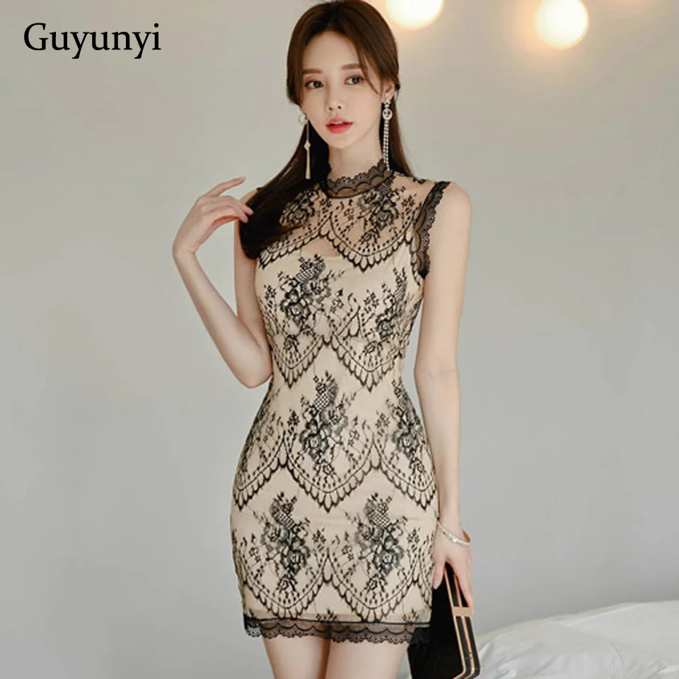 Vintage Sexy Nightclub Dress 2022 Summer High Waist Slim Stand Neck ...