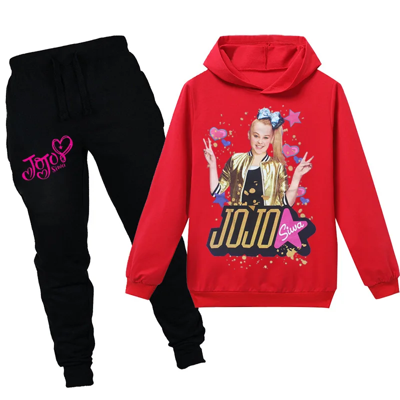 Хлопковый свитер с длинными рукавами и капюшоном JOJO SIWA, туника, брюки, Модный Спортивный Повседневный костюм на весну и осень, От 4 до 15 лет