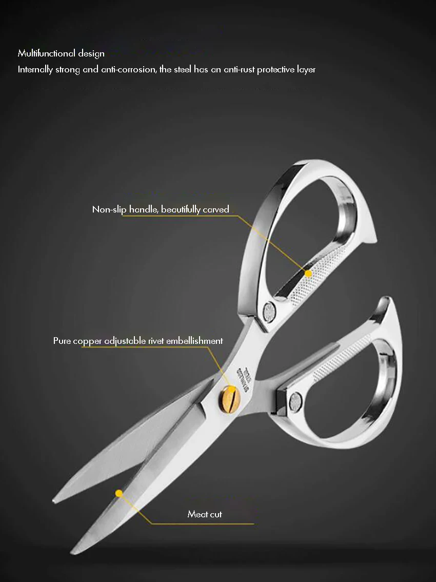 Description Picture 5 of itemKitchen Shears Scissors 19cm Stainless Steel Food Scissors for Herbs Chicken Meat Poultry Vegetable Fish Multipurpose Scissors