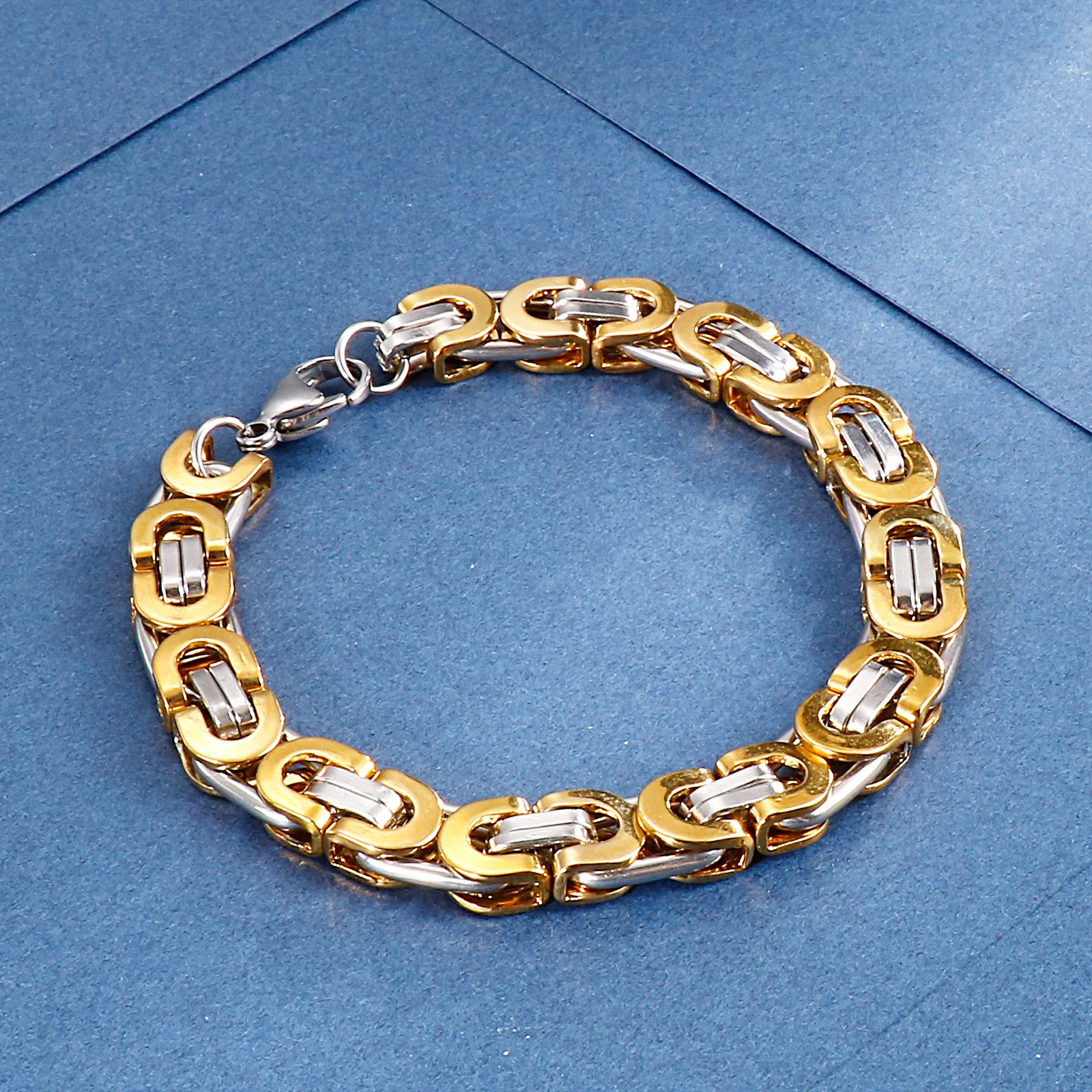 6/8/10mm Width Punk Byzantine Chain Bracelet for Men Gold Black Silver Stainless Steel