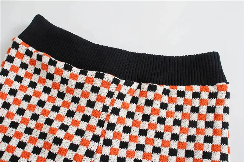 KPYTOMOA Women  Fashion Jacquard Check Knitted Shorts Vintage High Elastic Waist Patchwork Female Short Pants Mujer basketball shorts