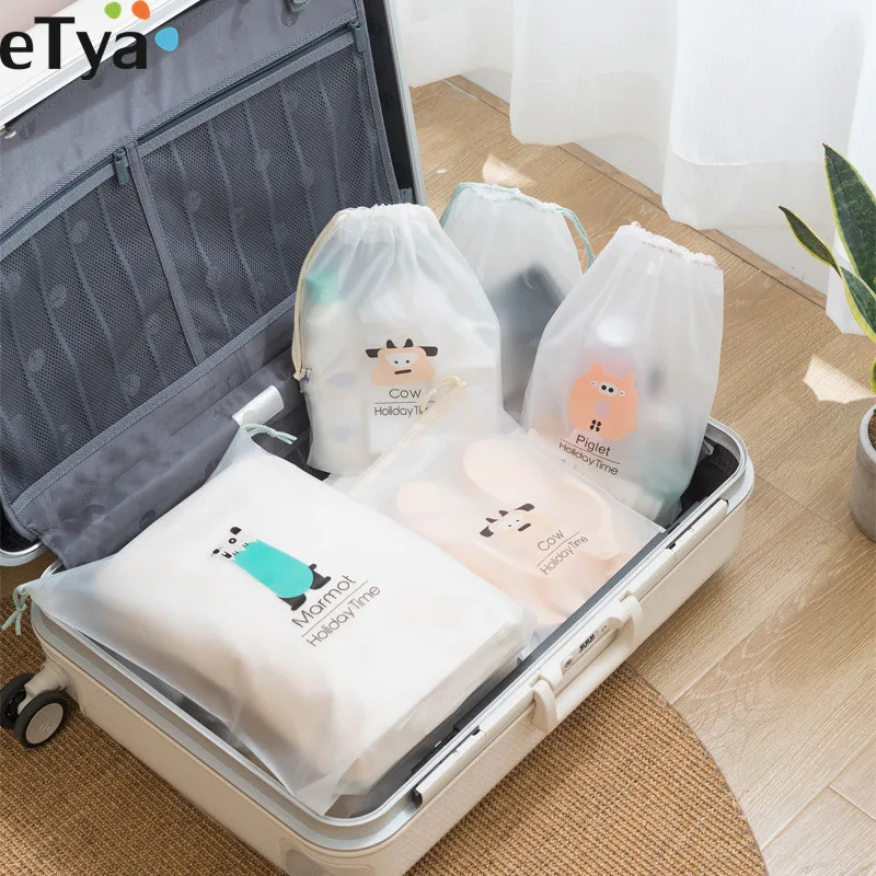 

eTya Cosmetic Bag Women PVC Cute Clear Make Up Bag Travel Cloth Toiletry Kits Bath Organizer Set Storage Drawstring Bags Pouch