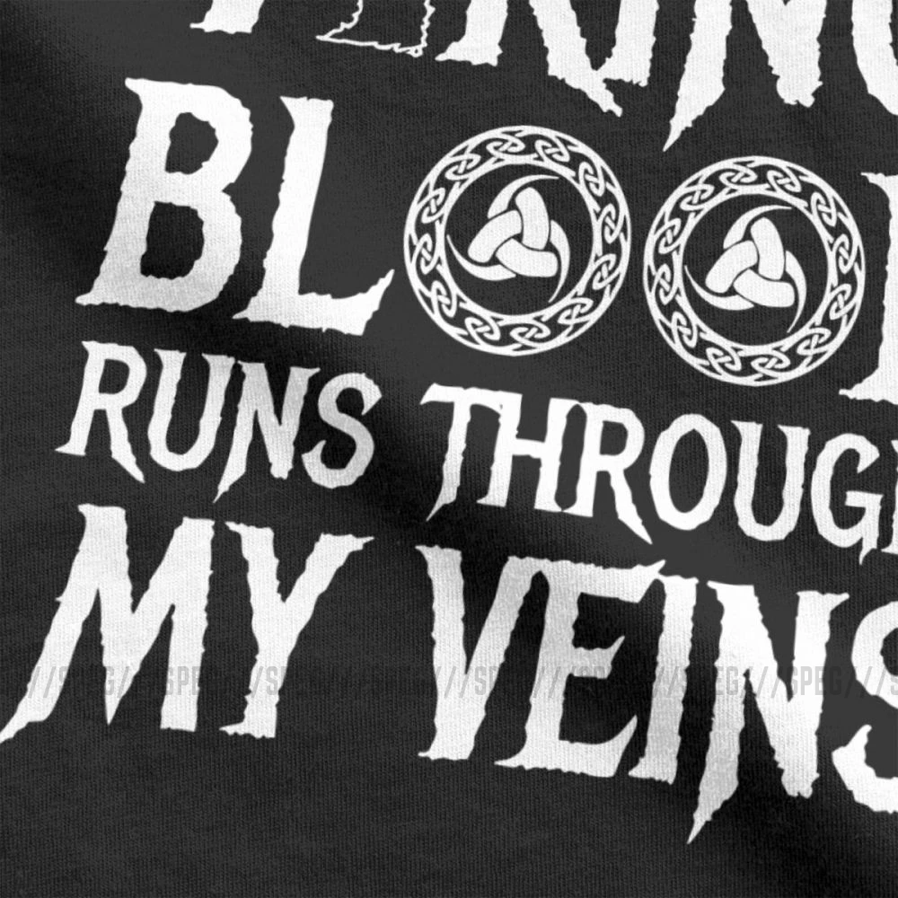 Skup T shirty Vikings Blood Runs in My Viens topy Adult 100% bawełna męskie koszulki z krótkim rękawem Great Men Tee Shirt Plus rozmiar