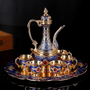 

Wedding Festive Muslim Wine Set European-Style Soft with Gemstone Alloy Wine Glass Flagon Set Shot Glasses Wine Glass Set