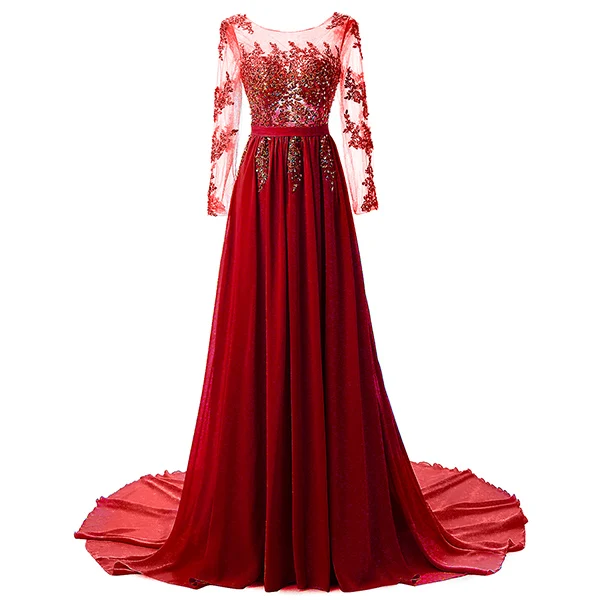 Длинные вечерние платья Robe De Soiree с длинными рукавами длиной до пола, вечернее платье с закрытой спиной - Цвет: dark red