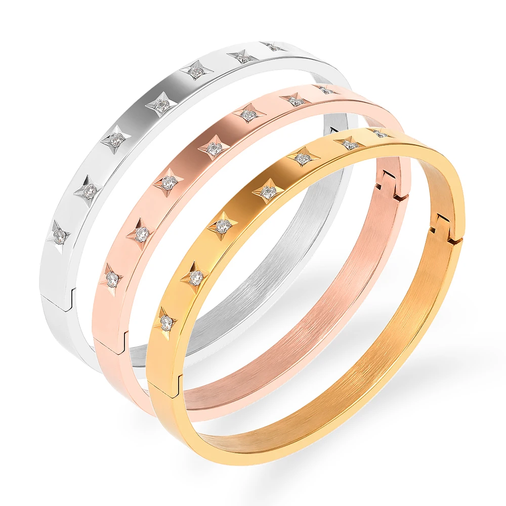 

New Fashion Couple Bangles Fashion Crystals Bracelets For Women Men Bangle Gold Color Stainless Steel Jewelry Party Lover Bangle