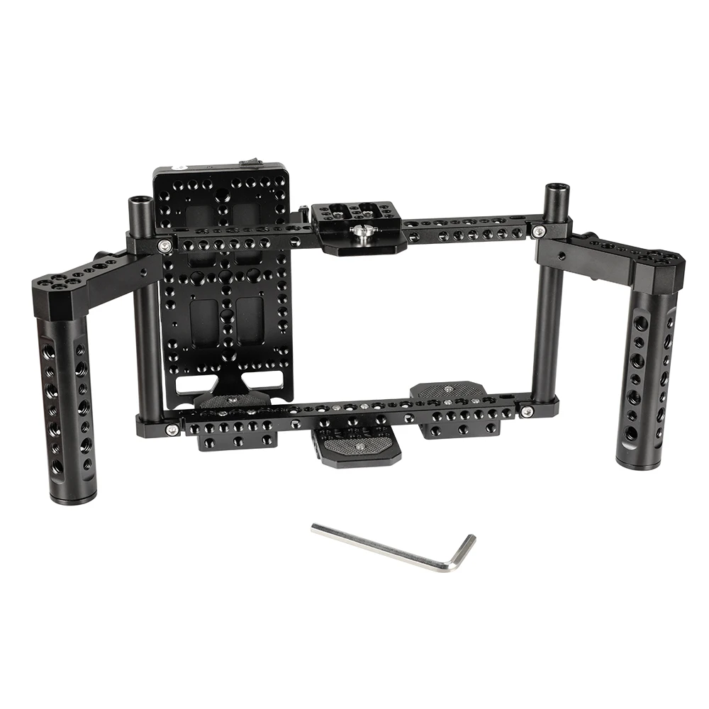 HDRIG Adjustable Camera 7inch Monitor Cage Rig With Dual Cheese Handle V Power Supply Splitter Baseplate Photography Accessories