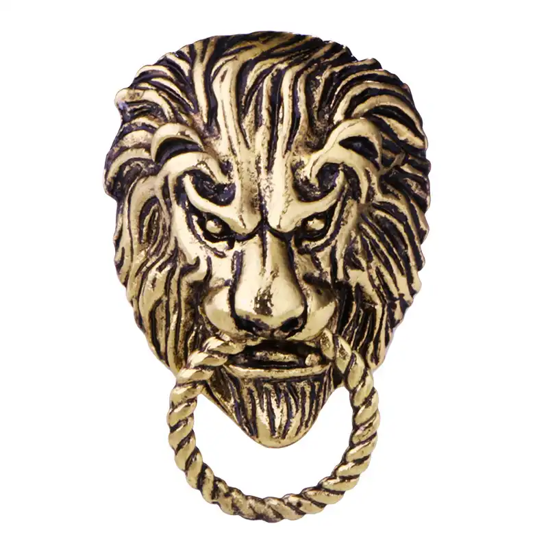 EJY Retro Simple Animal Personality Lion Shape Brooch Pin Men Suit Brooch Badge,Ancient Gold