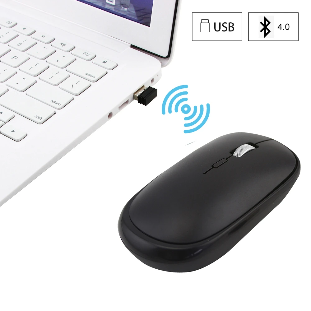 Черный 2,4 ГГц Bluetooth двухрежимный мышь BT 4,0 Беспроводная мини 4D компьютерная мышь эргономичная оптическая игровая мышь USB 1600 dpi для ПК ноутбука - Цвет: Черный