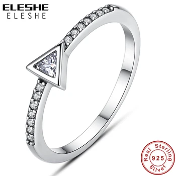 

ELESHE 100% Real 925 Sterling Silver Rings With Crystal CZ Triangle Geometric Finger Rings For Women Fine Jewelry Female Bijoux