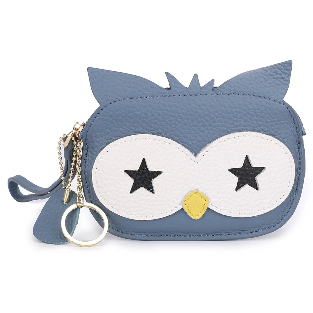 Denim Blue Милый кошелек для монет с рисунком совы, креативные женские Мини-кошельки, брелок, маленькая сумка на запястье, кошелек из натуральной кожи для девочек, подарки - Цвет: Denim Blue