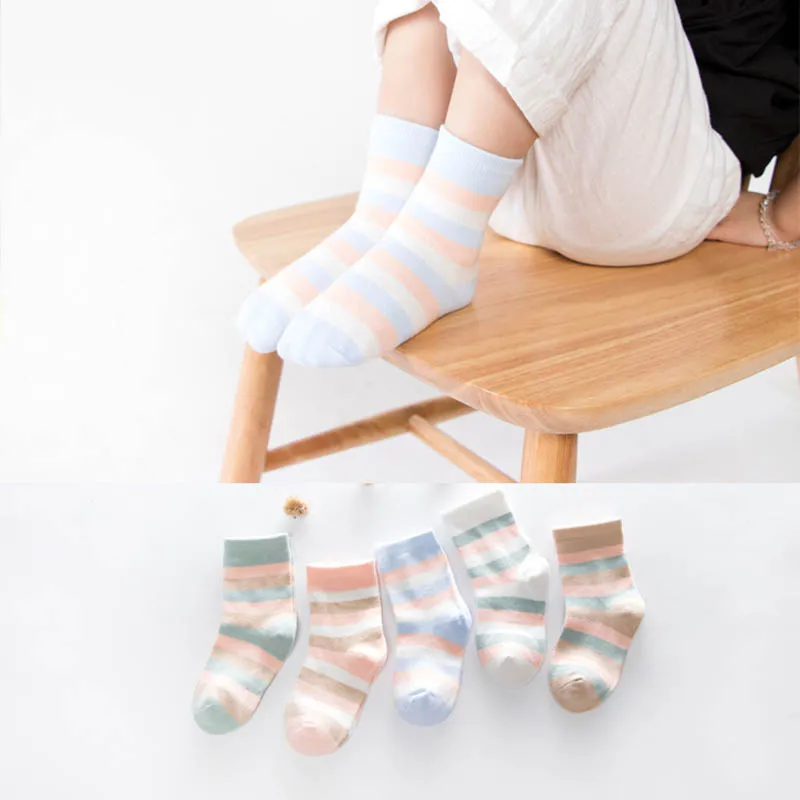 5 Pair=10PCS/lot Baby Socks Neonatal Cotton Polka Dots Plain Stripes Kids Girls Boys Children Socks for 0-6 Year