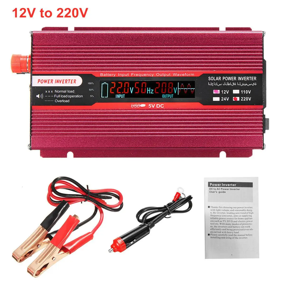 12V 220V Инвертор 1500 Вт DC 12 В/24 В в AC 220 В/110 В трансформатор напряжения Чистая синусоида солнечной энергии инвертор модифицированный умный ЖК-дисплей - Цвет: 12V 220V