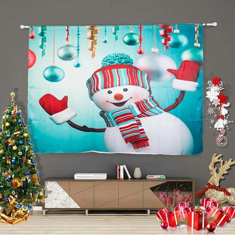 

New 140x130cm Christmas Snowman Print Curtain Tulle Window Treatment Voile Drape Valance 1PC Panel Fabric Window Curtain Hot A40