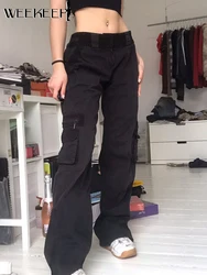 Weekeep Streetwear Women's Jeans Y2k Pockets Patchwork Low Waist Baggy Straight Denim Cargo Pants Grunge 2000s Vintage Trousers Weekeep Streetwear Women's Jeans Y2k Pockets Patchwork Low Waist Baggy Straight Denim Cargo Pants Grunge 2000s Vintage Trousers