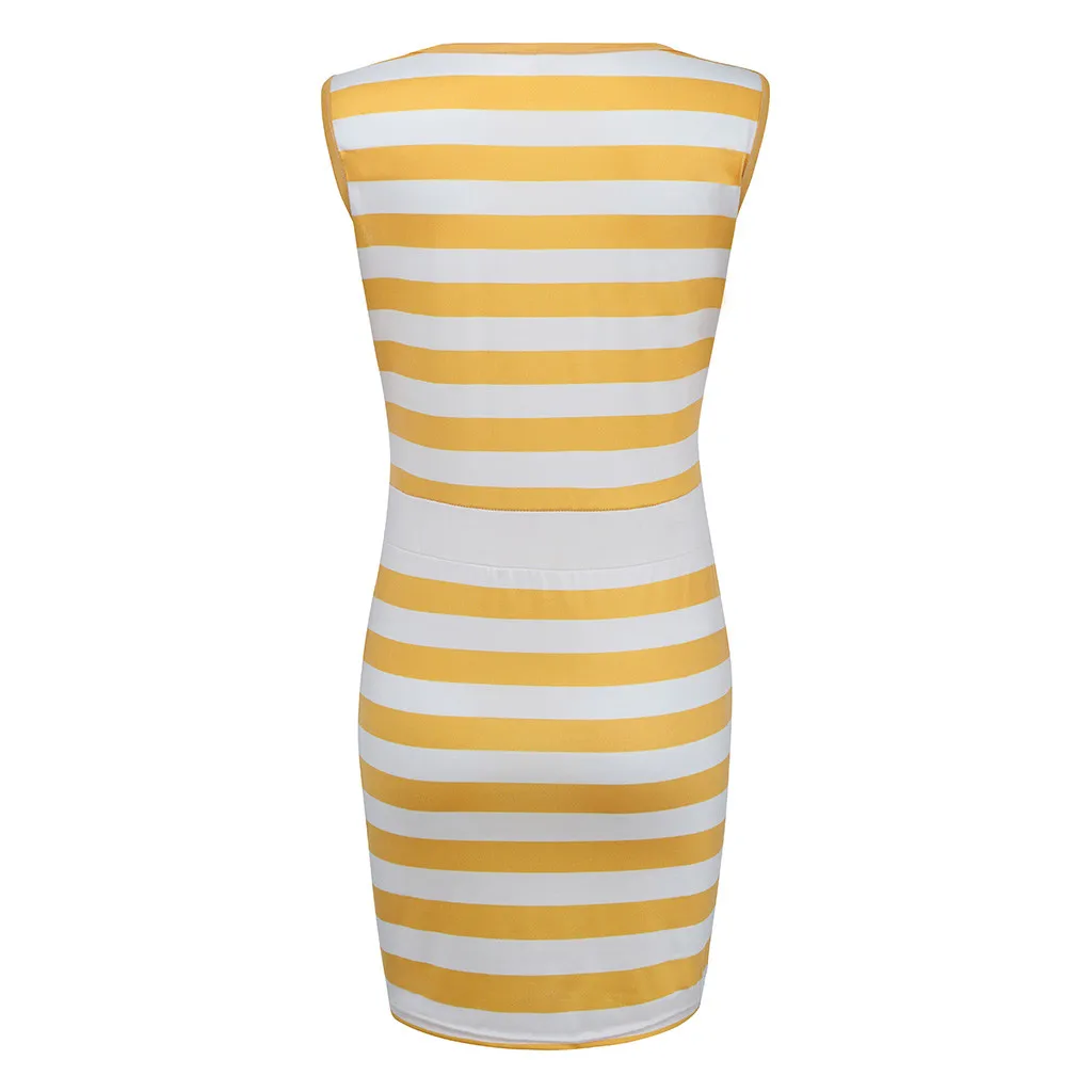 Summer Women Casual Sleeveless Stripe T Shirts Dress Tunic Waist Dresses Streetwear women clothes Dress Female Fashion Casual