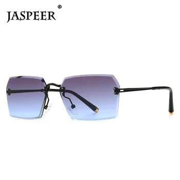 

JASPEER 2021 Rectangular Male Sun Glasses for Men Square Rimless Sunglasses Women Retro Gradient Lens UV400 Blue Brown
