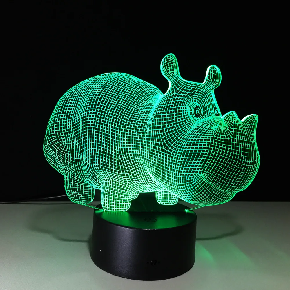 

3d Led Night Light Rhinoceros Hippo 7 Colors Change For Home Decoration Optical Illusion Desk Tasble Lamp Crreative Gift