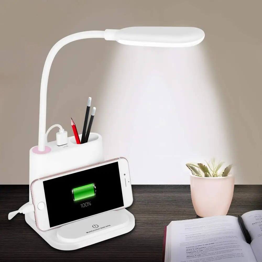 

LED Desk Lamp,with USB Charging Port&Pen Holder,2 Color Modes&Stepless Dimming,360°Flexible Metal Hose,for Dorm,office,Bedroom