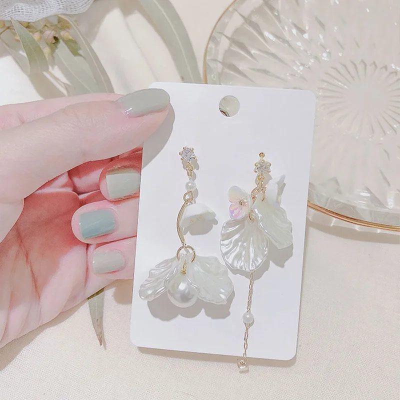 Aretes de mujer, современный дизайн, асимметричные серьги с цветами и кисточками, висячие серьги, ювелирные серьги, корейские серьги для женщин
