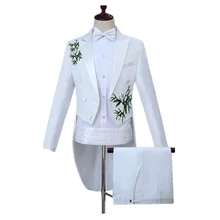 Мужской костюм-смокинг(пиджак+ пояс+ брюки), Свадебный костюм жениха для сцены, костюм певицы, приталенный Повседневный смокинг с отворотом и бамбуковым принтом